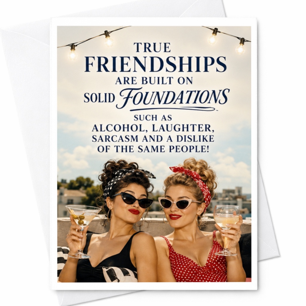 True Friendships Are Built On Solid Foundations Friendship Card Funny Best Friend Birthday Card For Her Alcohol Laughter Sarcasm C3586