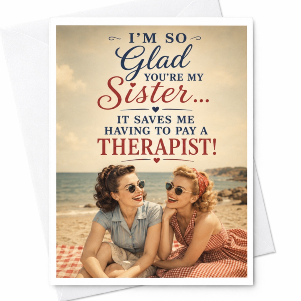 I'm So Glad You're My Sister... It Saves Me Having To Pay A Therapist! Funny Greeting Card For Sister Birthday Card C3592