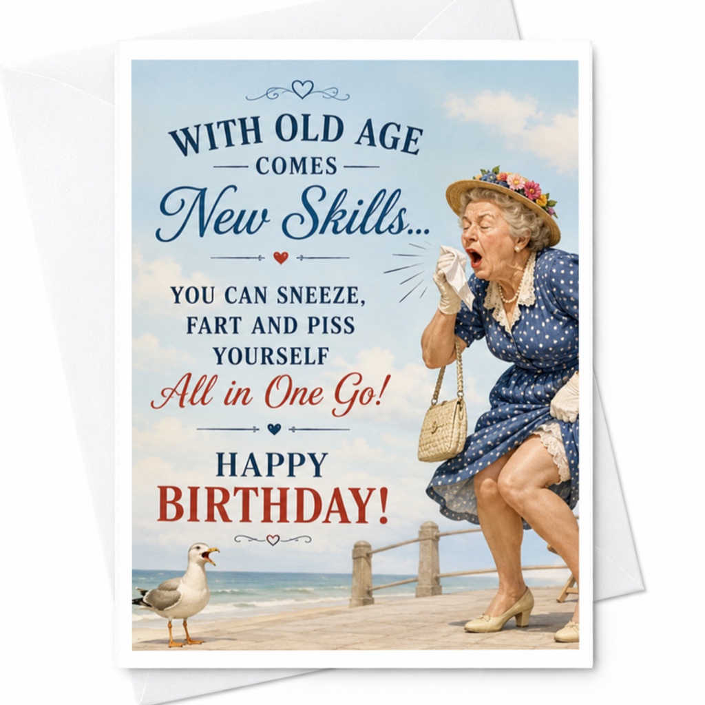 With Old Age Comes New Skills Funny Birthday Card Greeting Card For Friend Woman Playful Text C3597