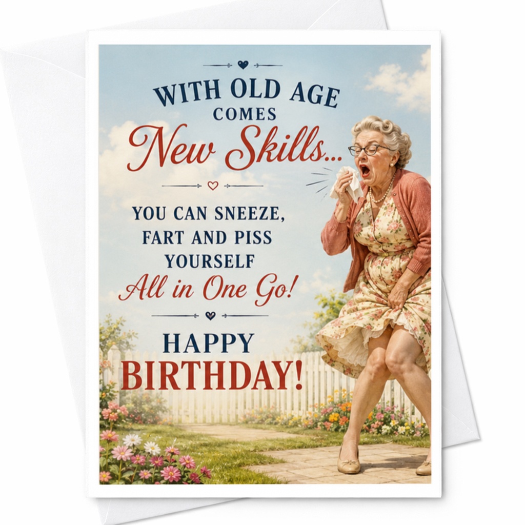 With Old Age Comes New Skills Funny Birthday Card Greeting Card For Friend Woman Old Age Playful C3598
