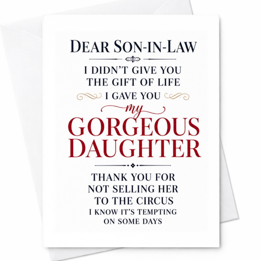 Dear Son-In-Law I Gave You My Gorgeous Daughter Funny Greeting Card Son-In-Law Card From Parents Wedding Anniversary C3605