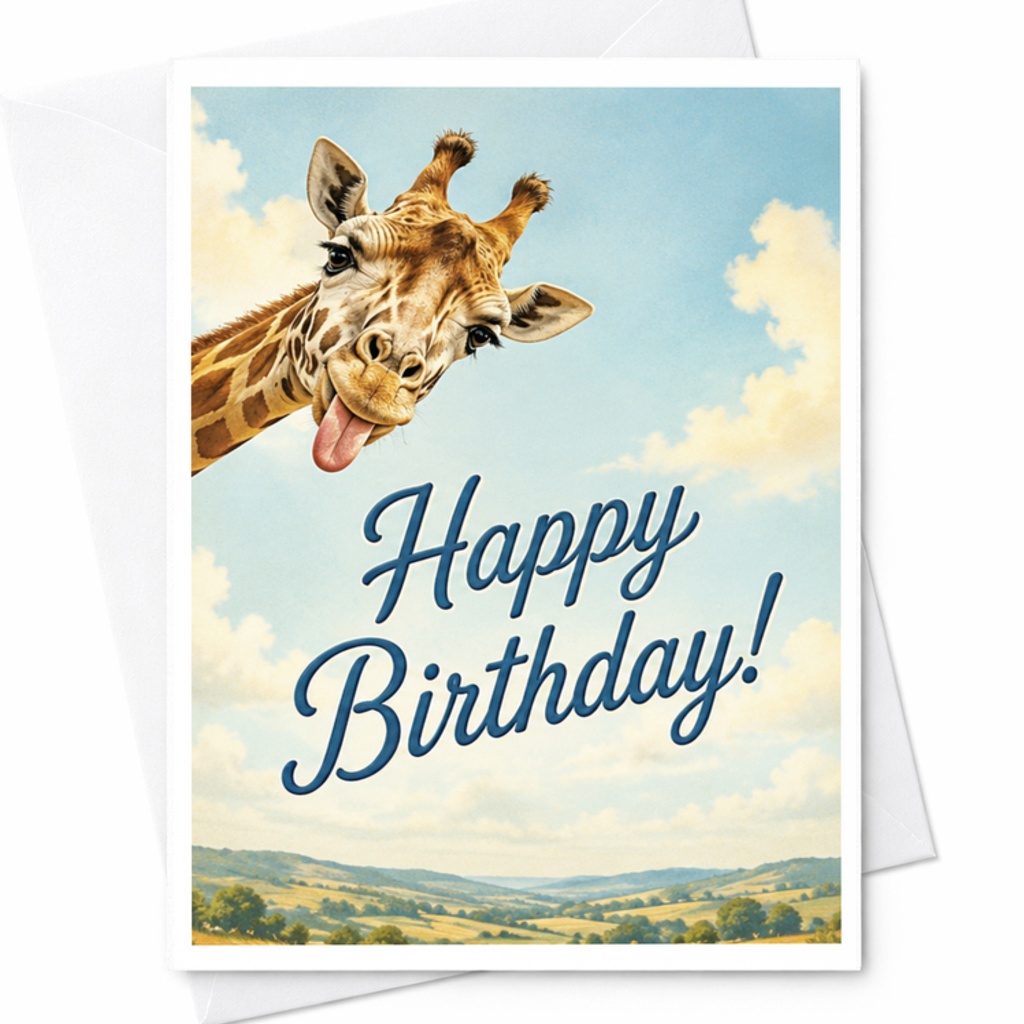 Happy Birthday! Funny Giraffe Birthday Card Animal Greeting Card For Him Her Friend Dad Mom Cute Animal Lover C3607