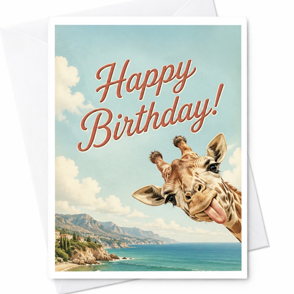 Happy Birthday! Funny Giraffe Birthday Card Animal Greeting Card For Him Her Friend Dad Mom Cute Animal Lover C3608