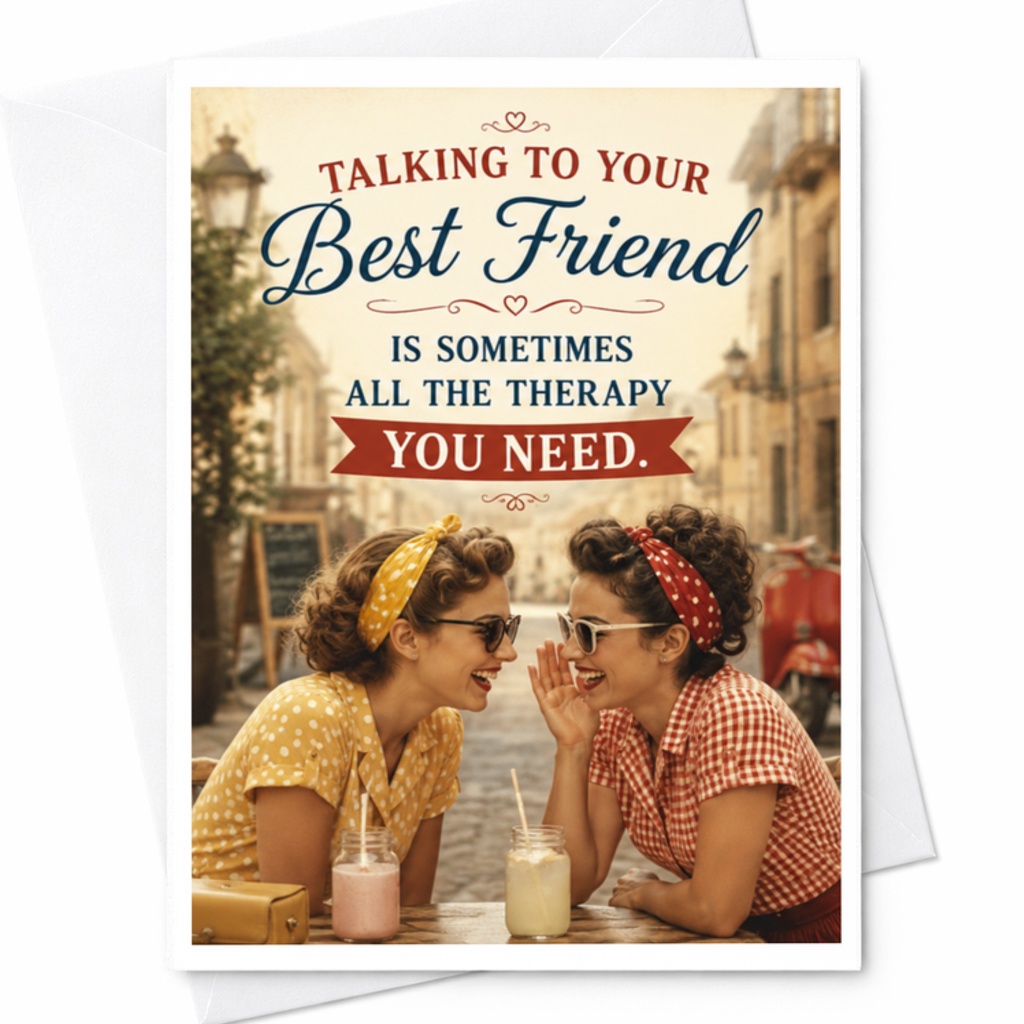 Talking To Your Best Friend Is Sometimes All The Therapy You Need Friendship Card For Best Friend Cute Retro Style C3611