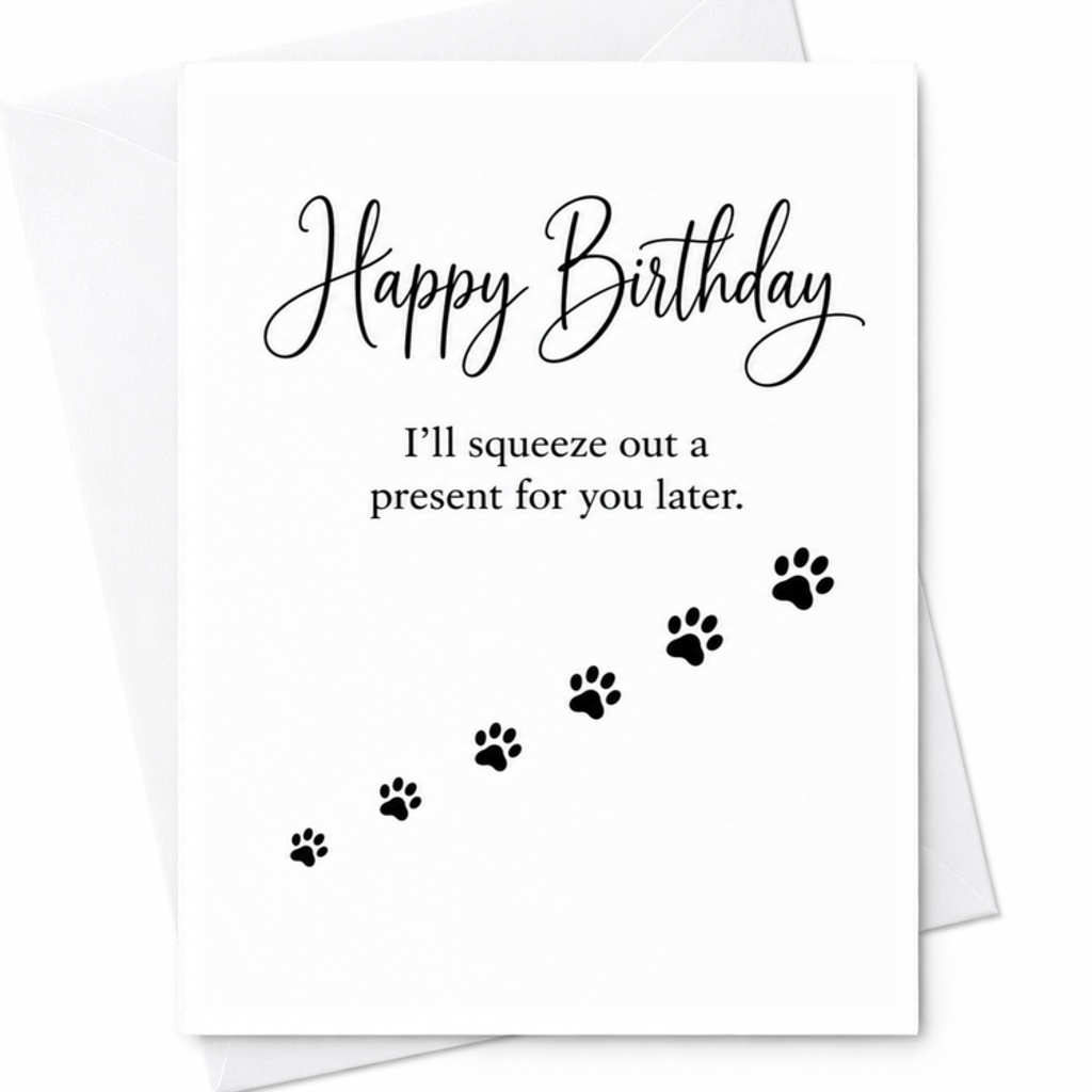 Happy Birthday I'll Squeeze Out A Present For You Later Funny Birthday Card Dog Lover Paw Prints Animal Lover C3622