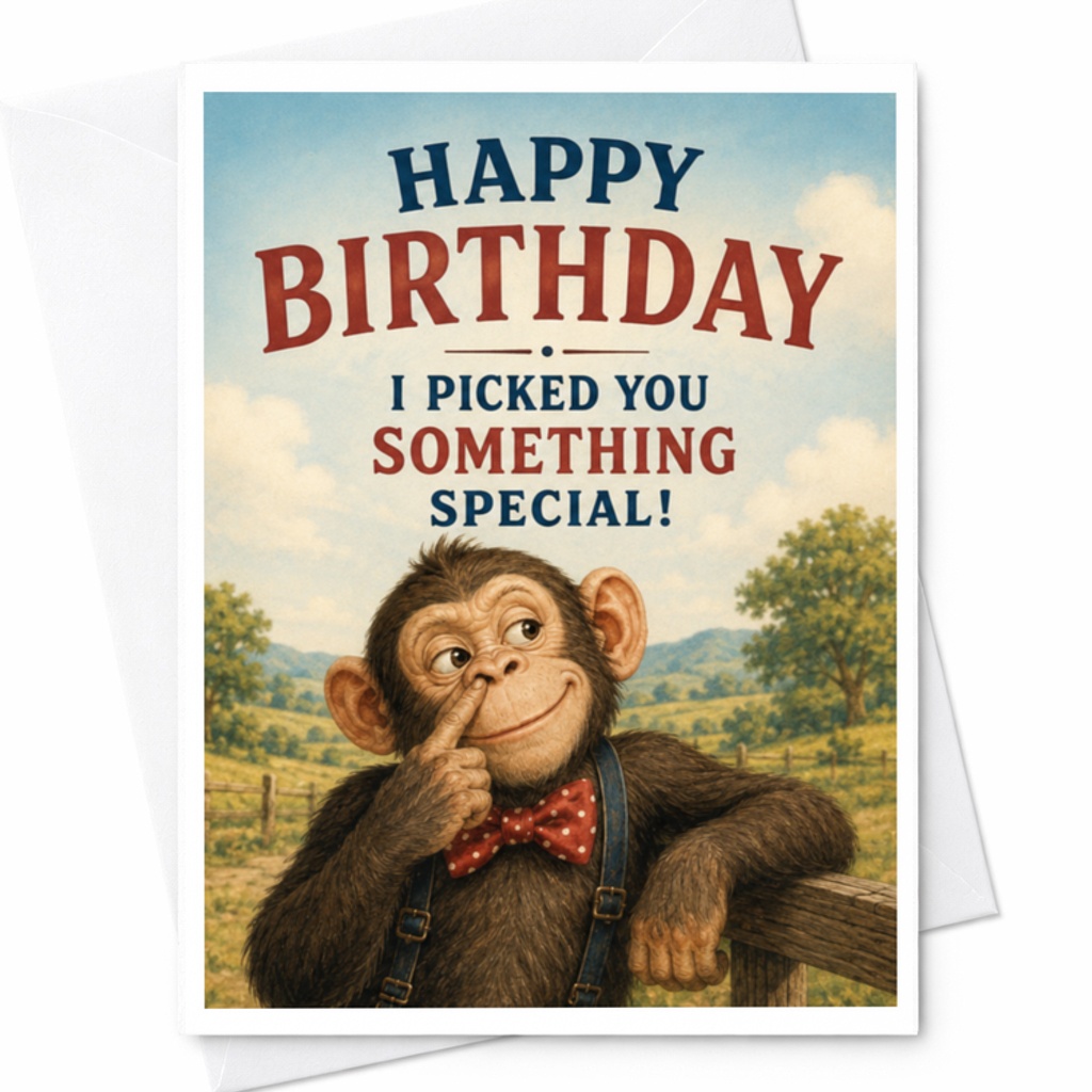 Happy Birthday I Picked You Something Special! Funny Birthday Card Monkey For Friend Family Colleague Cute Animal Card C3626