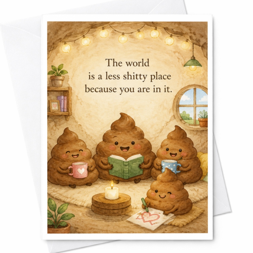 The World Is A Less Shitty Place Because You Are In It Funny Everyday Card Cute Poop Characters Friendship Greeting Card C3627