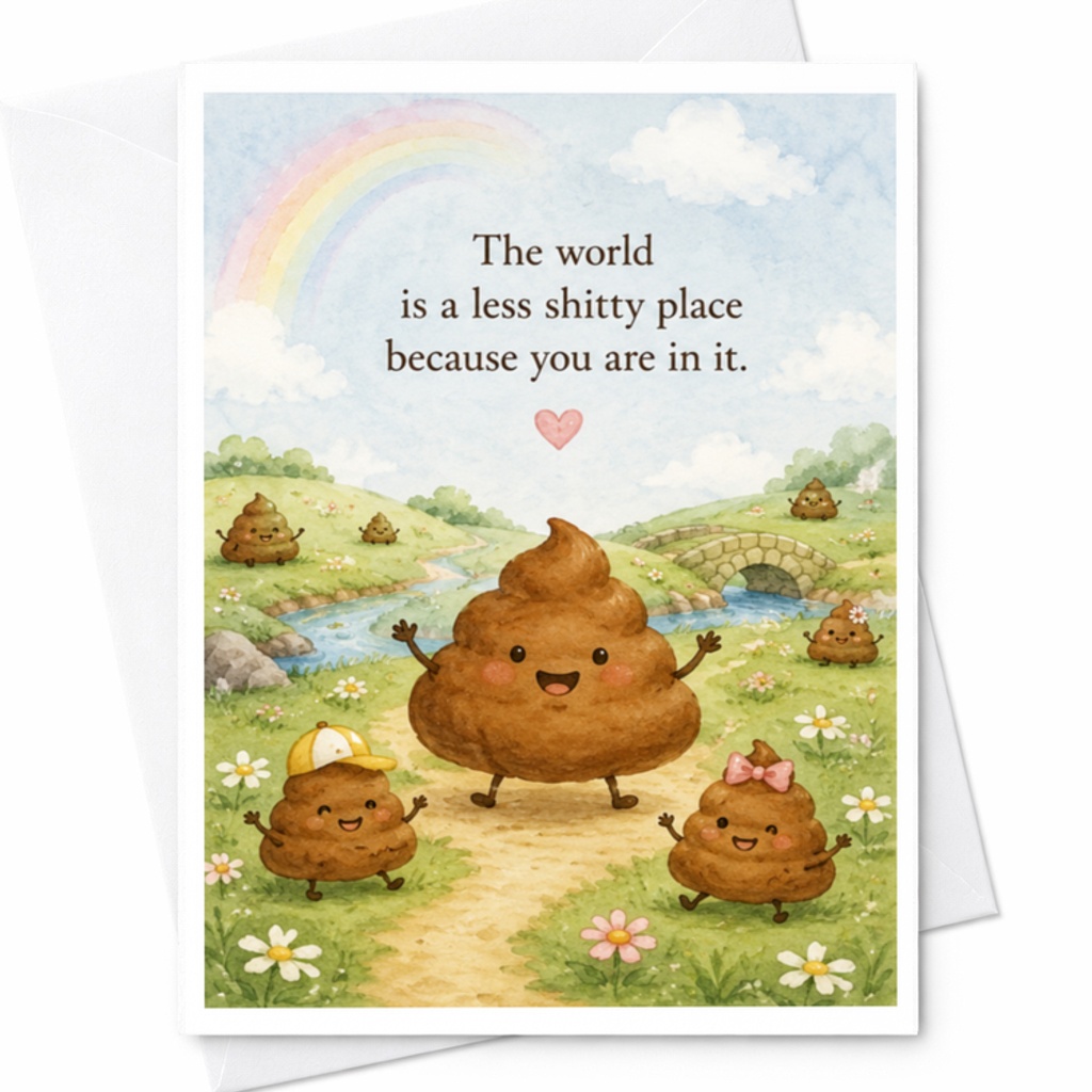 The World Is A Less Shitty Place Funny Everyday Card Cute Poop Characters Friendship For Friends Family Birthday C3628
