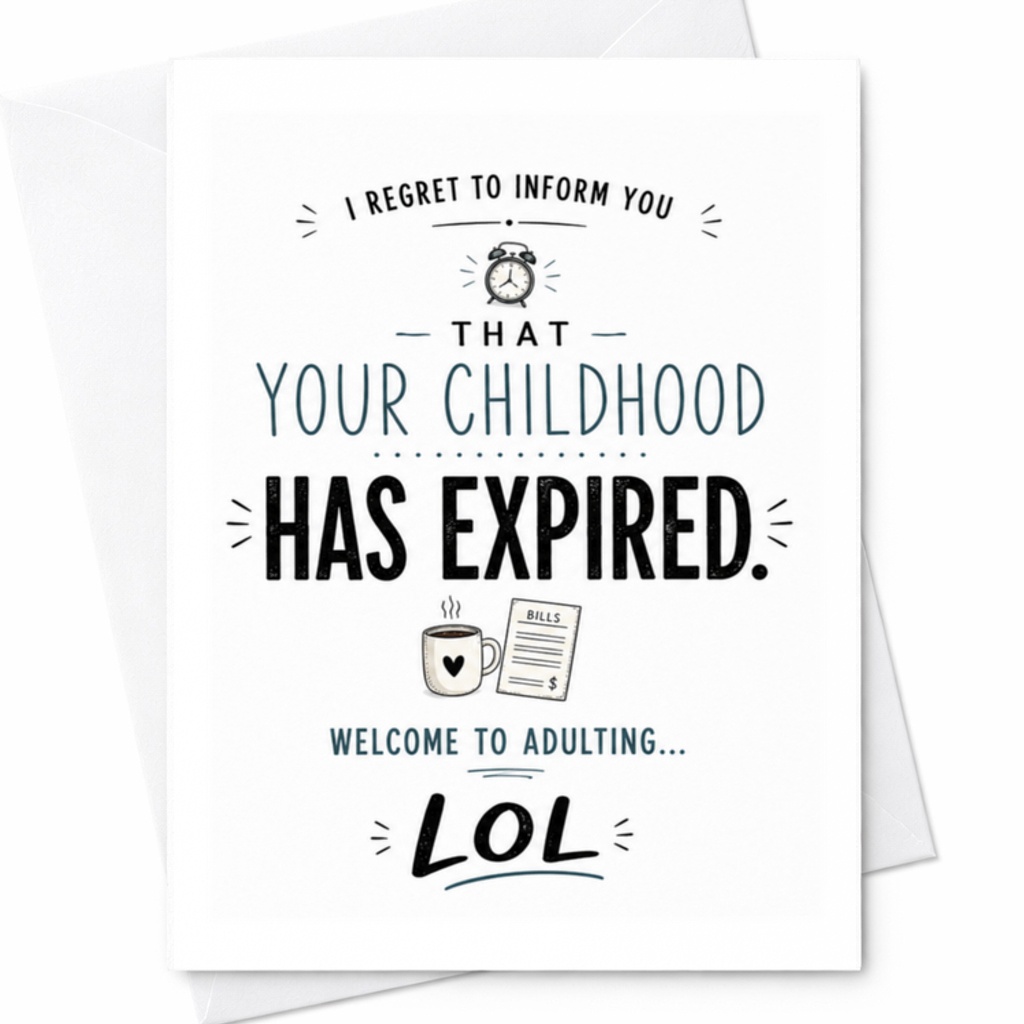 I Regret To Inform You That Your Childhood Has Expired. Welcome To Adulting... Lol Funny Birthday Card Adult For Friend C3629