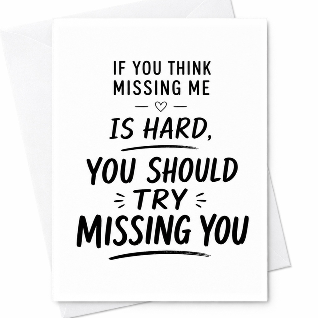 If You Think Missing Me Is Hard, You Should Try Missing You Funny Everyday Card Greeting Card For Friend Cute Note C3638