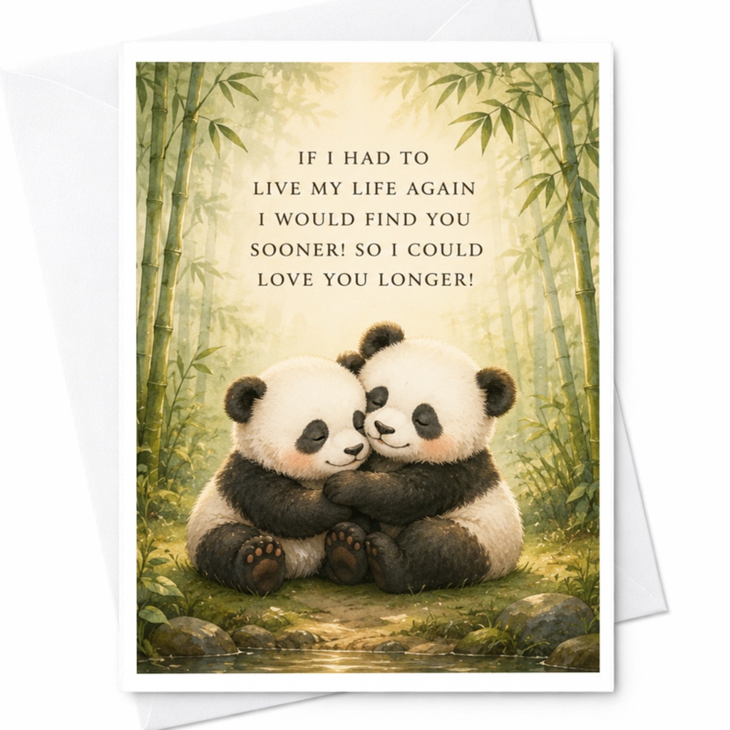 If I Had To Live My Life Again Romantic Greeting Card Cute Panda Love Card For Partner Husband Wife Anniversary Card C3643