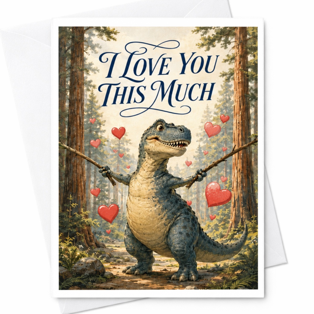I Love You This Much Dinosaur Love Card Cute Romantic Greeting Card Anniversary Birthday For Him Her Sweetheart C3645