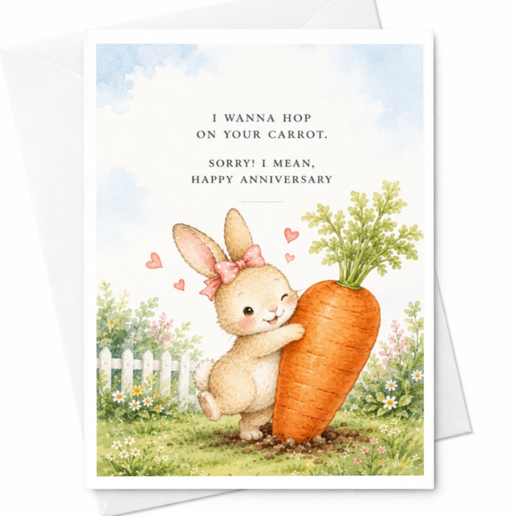 I Wanna Hop On Your Carrot Anniversary Card Cute Bunny With Carrot Funny Romantic Greeting Card For Husband Wife Couple C3650