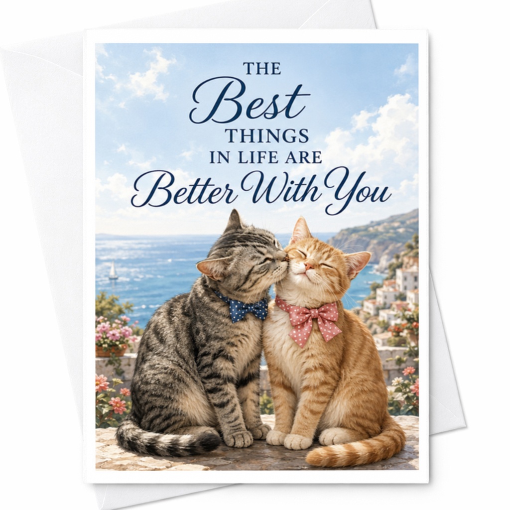 The Best Things In Life Are Better With You Valentine's Day Card Cute Cats Romantic Greeting Card Anniversary Love C3656