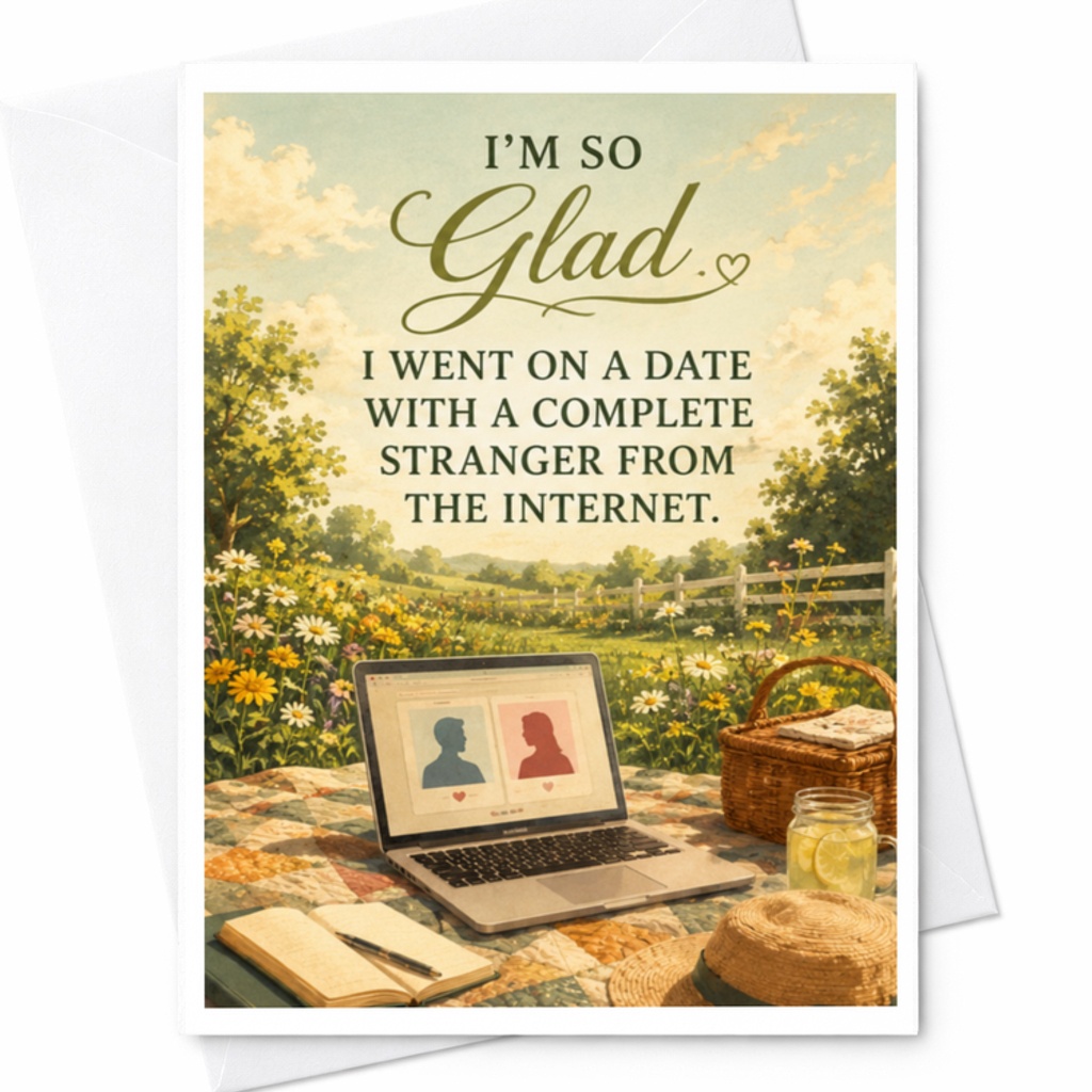 I'm So Glad I Went On A Date With A Complete Stranger From The Internet Anniversary Card Funny Husband Wife Boyfriend Girlfriend C3657