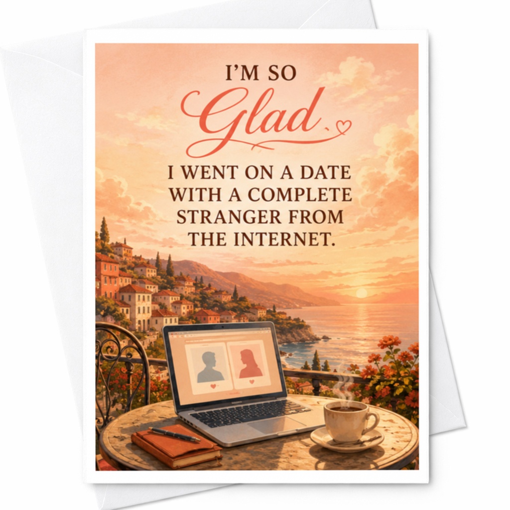 I'm So Glad I Went On A Date With A Complete Stranger From The Internet Anniversary Card Funny Romantic For Husband Wife C3658