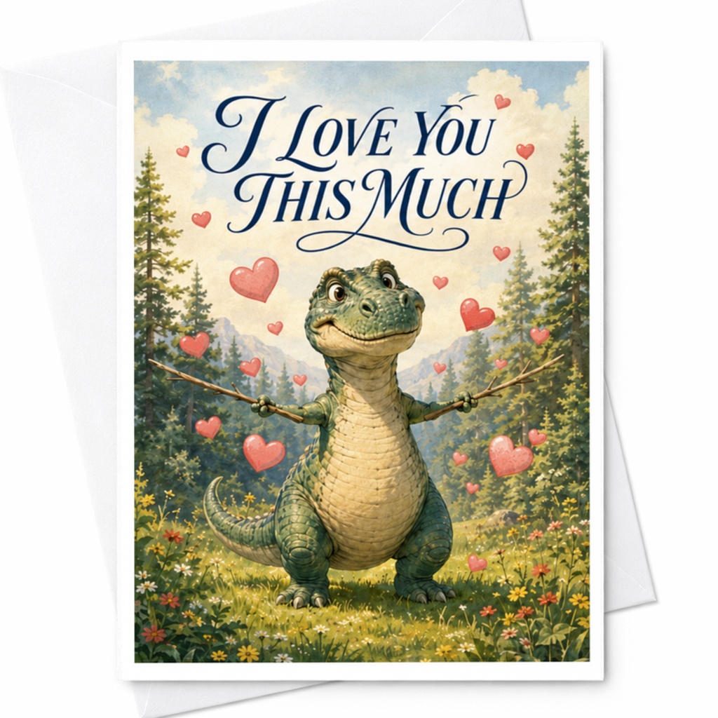 I Love You This Much Dinosaur Love Card Cute Romantic Greeting Card Anniversary Birthday For Him Her Sweetheart C3646