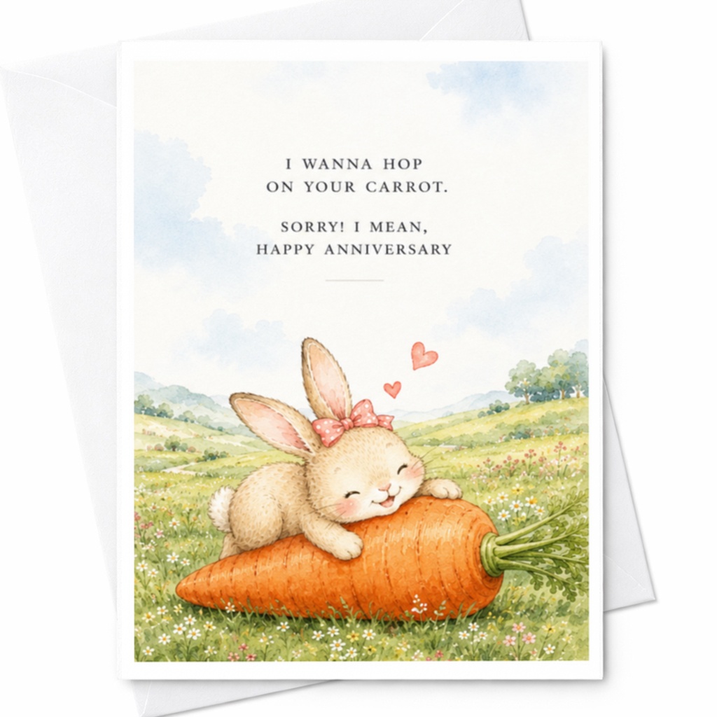 I Wanna Hop On Your Carrot. Sorry! I Mean, Happy Anniversary Cute Bunny Anniversary Card For Husband Wife Funny Romantic C3649