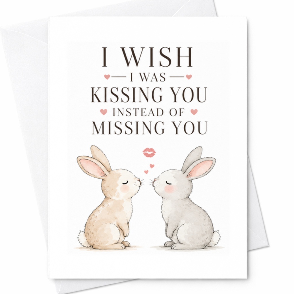 I Wish I Was Kissing You Instead Of Missing You Love Card Cute Bunny Couple Romantic Greeting Card For Husband Wife Boyfriend Girl C3651