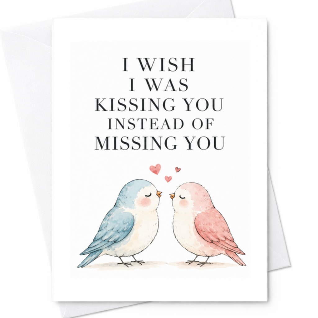 I Wish I Was Kissing You Instead Of Missing You Love Card Cute Romantic Birds For Her Him Anniversary Card Sweet Couple C3652