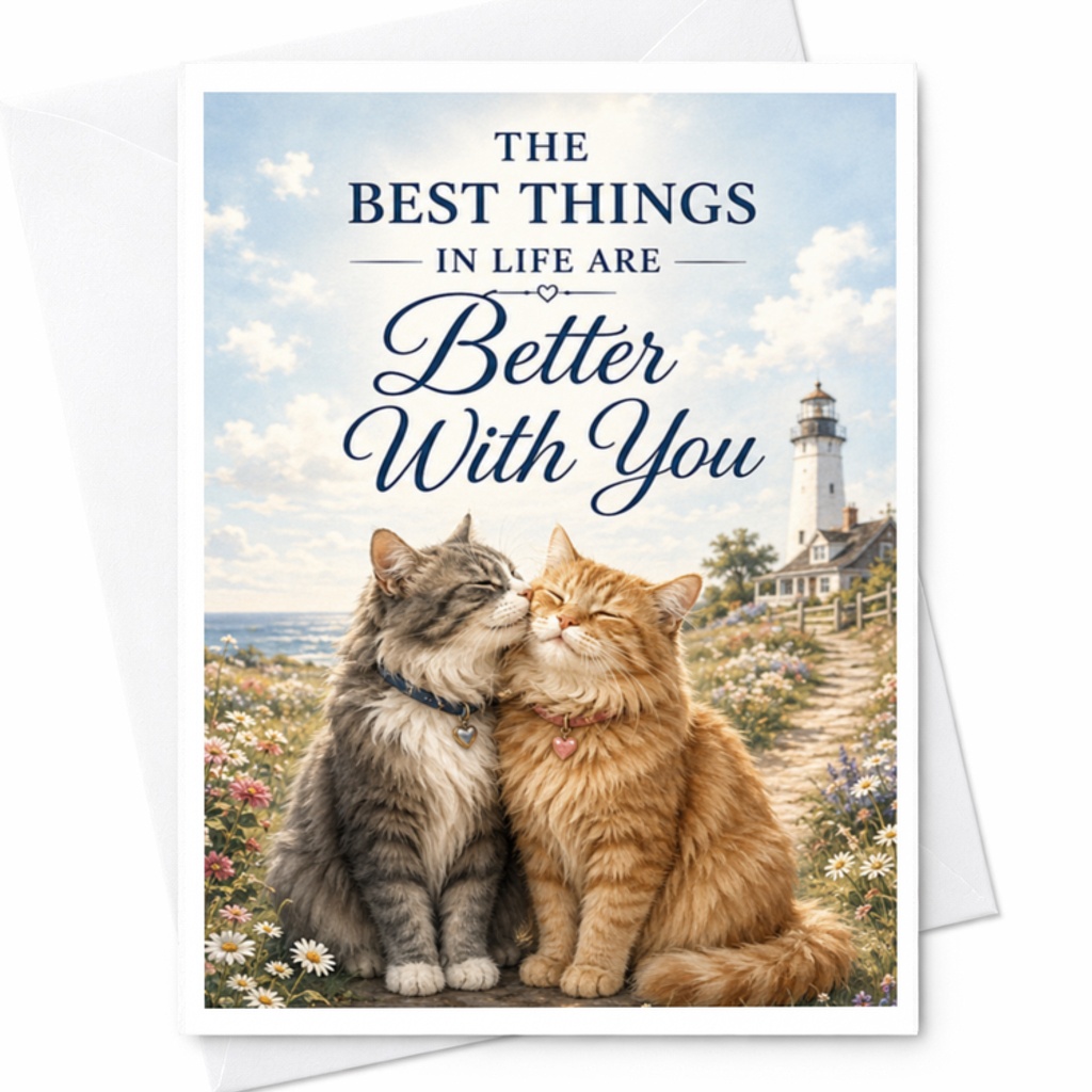 The Best Things In Life Are Better With You Valentine's Day Card Cute Cats Romantic Greeting Card Anniversary Love C3655
