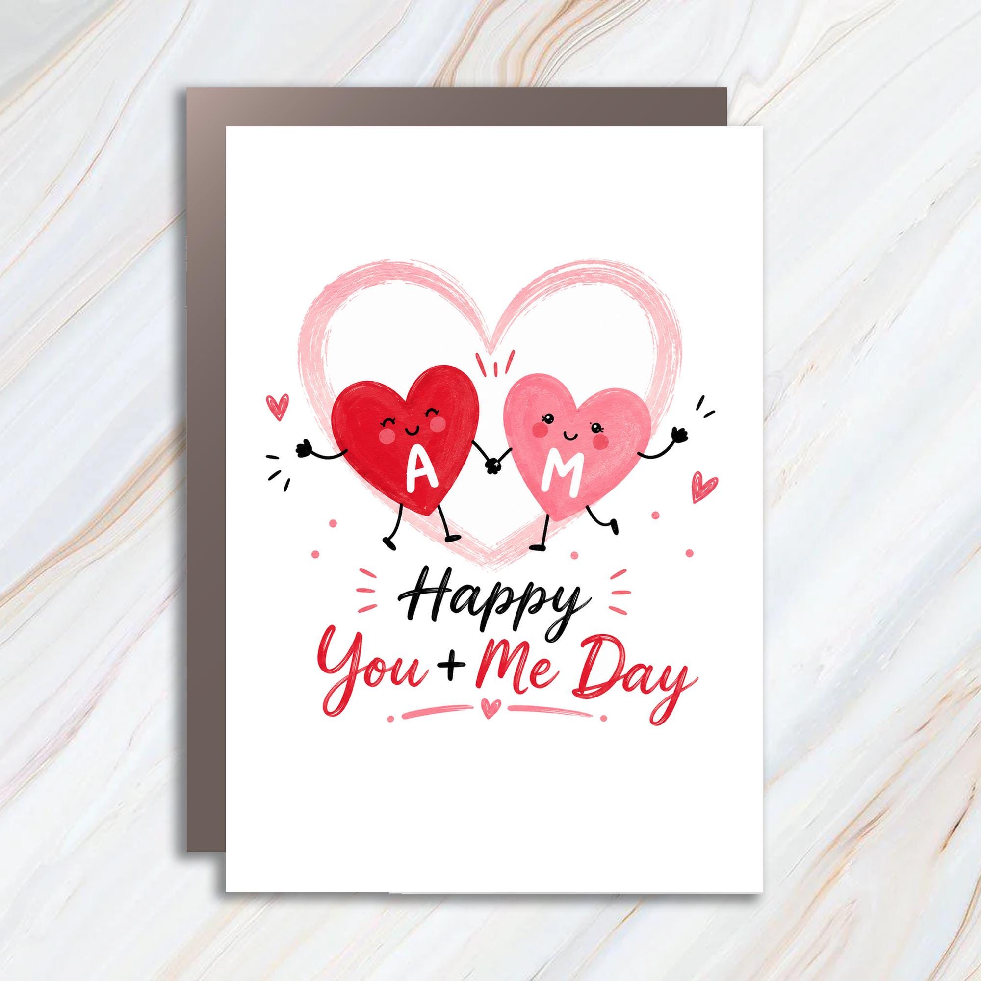 Happy You + Me Day Anniversary Card Personalized Initials Cute Romantic Greeting Card For Couple Love Card WC62
