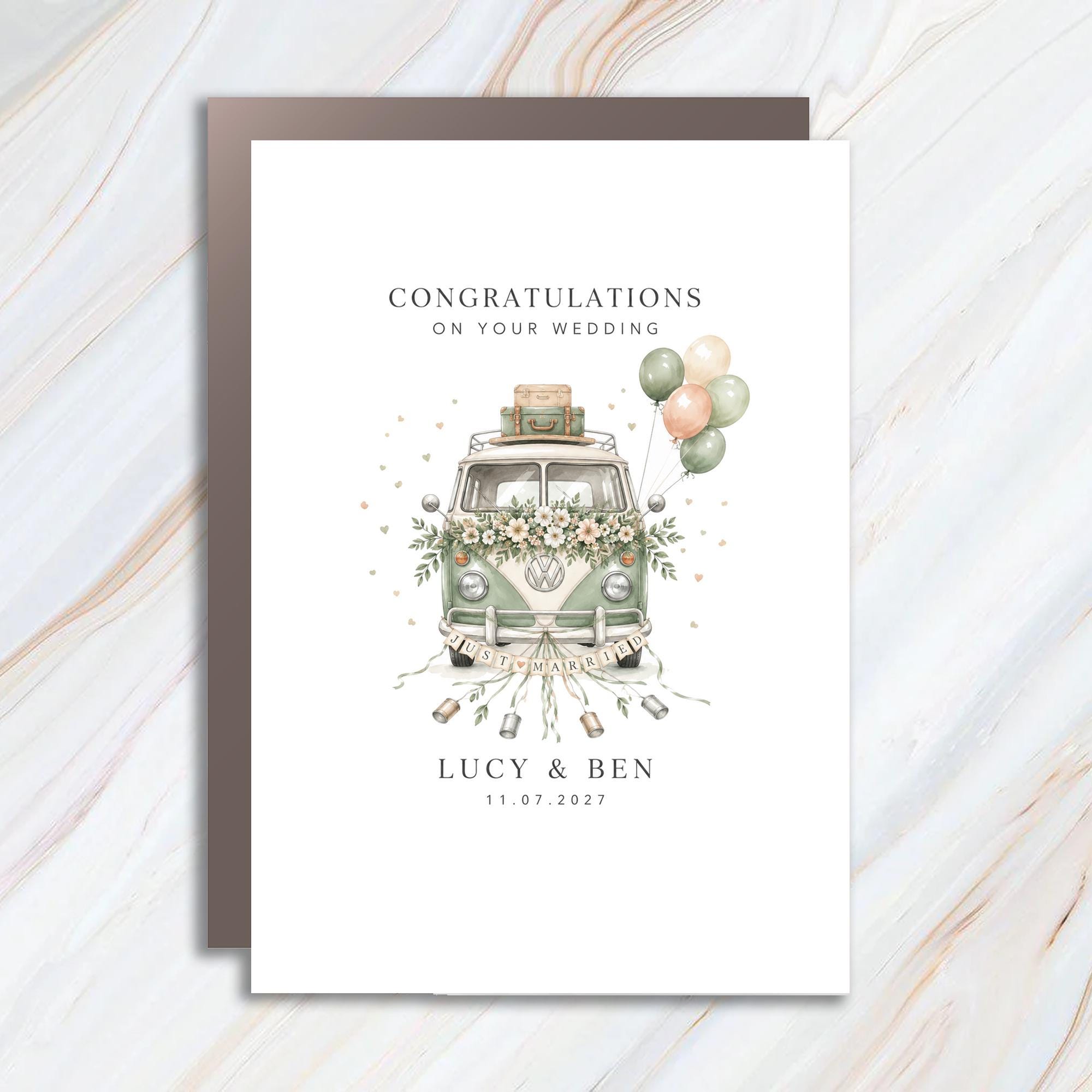 Congratulations On Your Wedding Personalized Wedding Card Vintage Car Just Married Keepsake Custom Names Date WC63