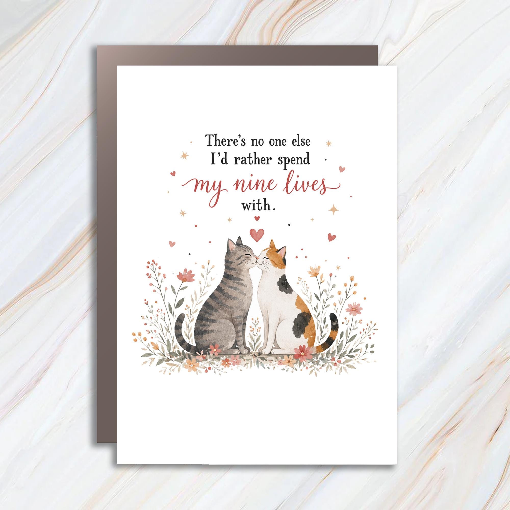 There's No One Else I'd Rather Spend My Nine Lives With Anniversary Card Cat Lovers Romantic Cute Couple Card WC65
