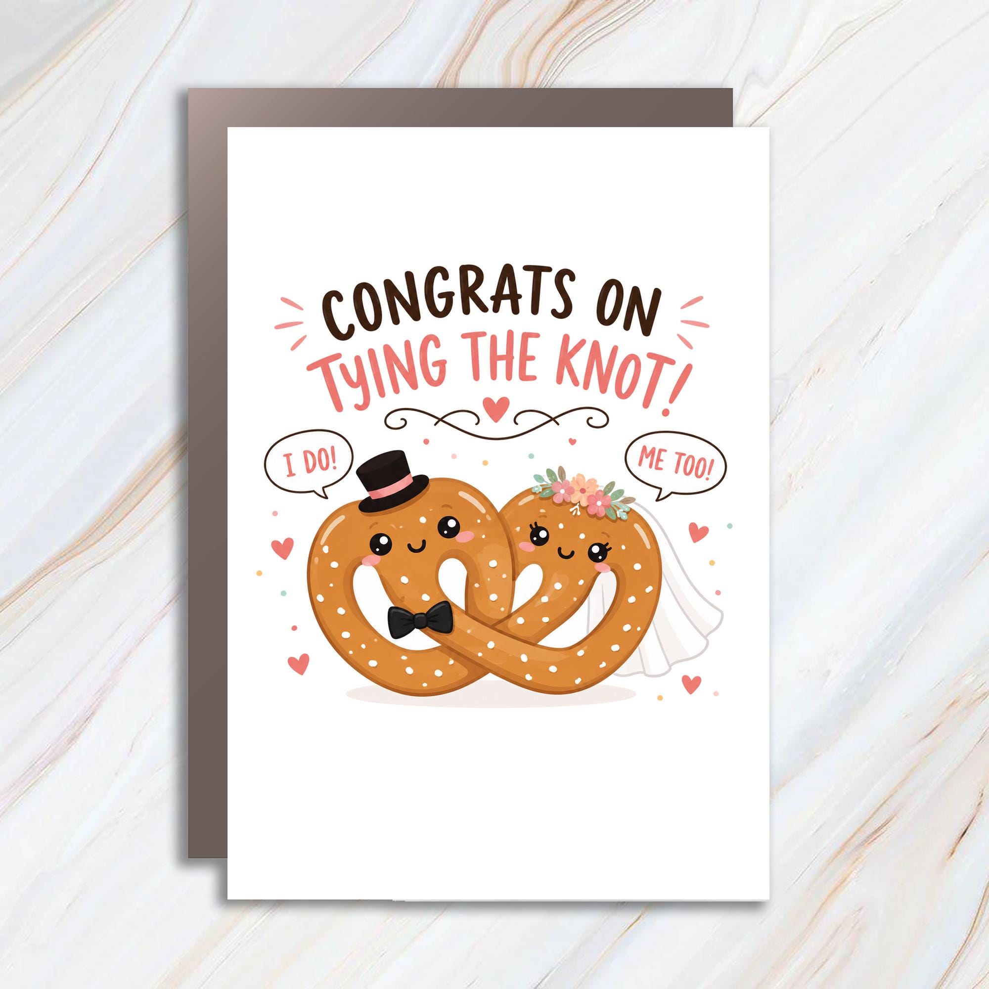 Congrats On Tying The Knot! Wedding Card Cute Pretzel Couple Engagement Card Bride Groom Funny Marriage Congratulations WC68