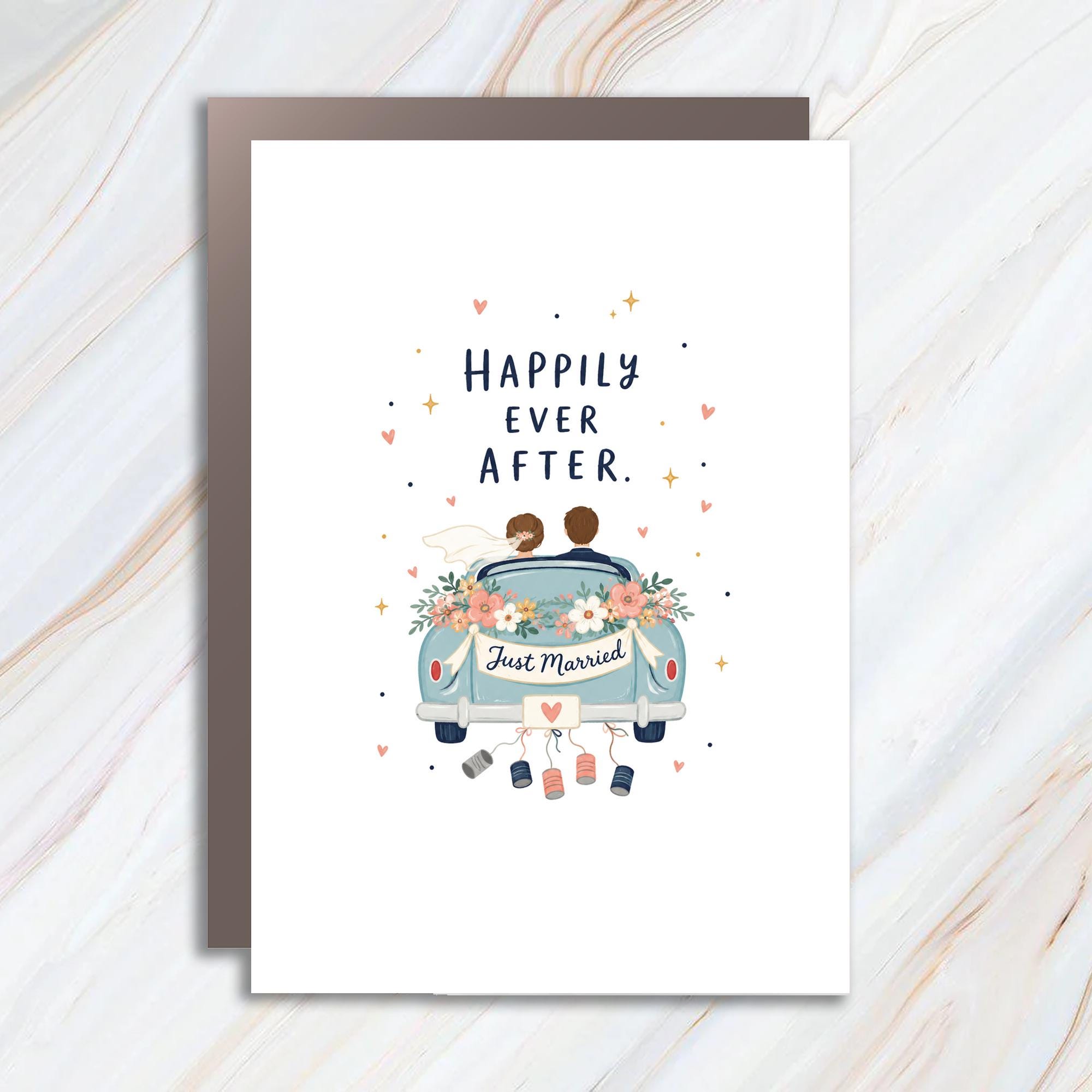 Happily Ever After Wedding Card Just Married Couple Romantic Greeting Card Newlyweds Congratulations Floral WC67