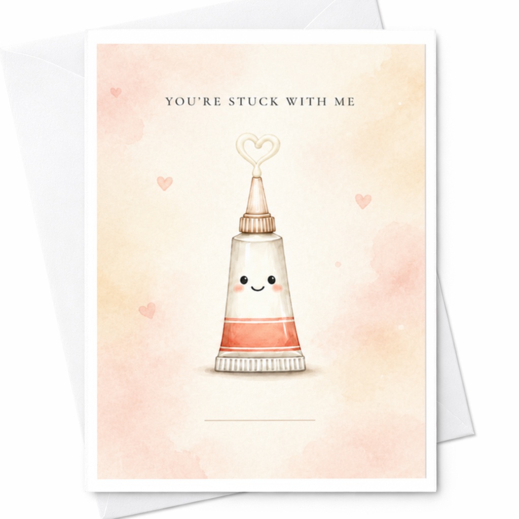You're Stuck With Me Cute Valentine's Day Card For Husband Wife Him Her Romantic Anniversary Card Adorable Love Card C3672