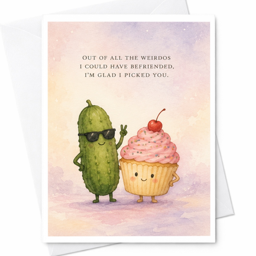 Out Of All The Weirdos I'm Glad I Picked You Funny Friendship Card Best Friend Birthday Card Cute Pickle Cupcake C3693