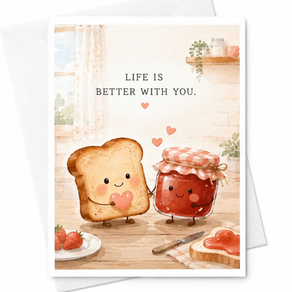 Life Is Better With You Anniversary Card Cute Bread And Jam Illustration Romantic Love Card For Husband Wife Couple C3696