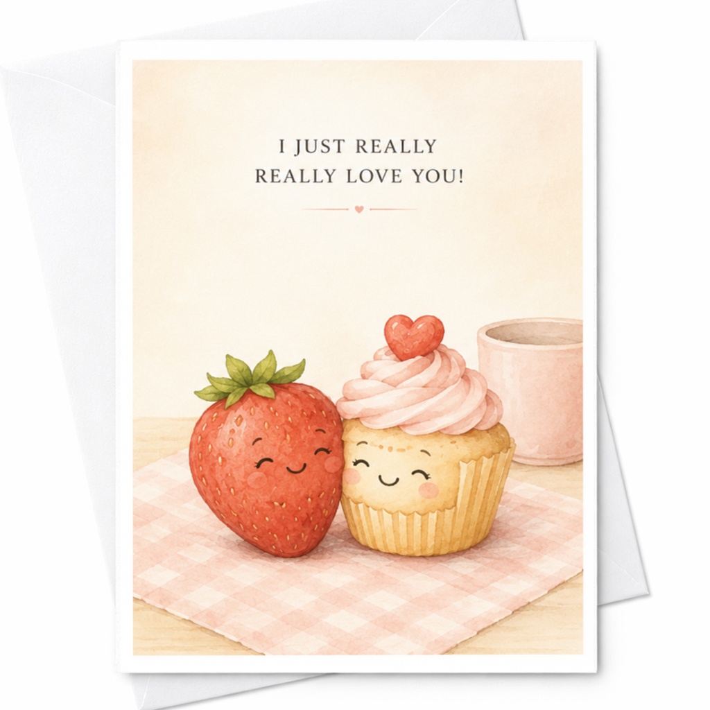 I Just Really Really Love You! Valentine's Day Card Cute Strawberry Cupcake Love Card For Couple Sweet Romantic Greeting C3697