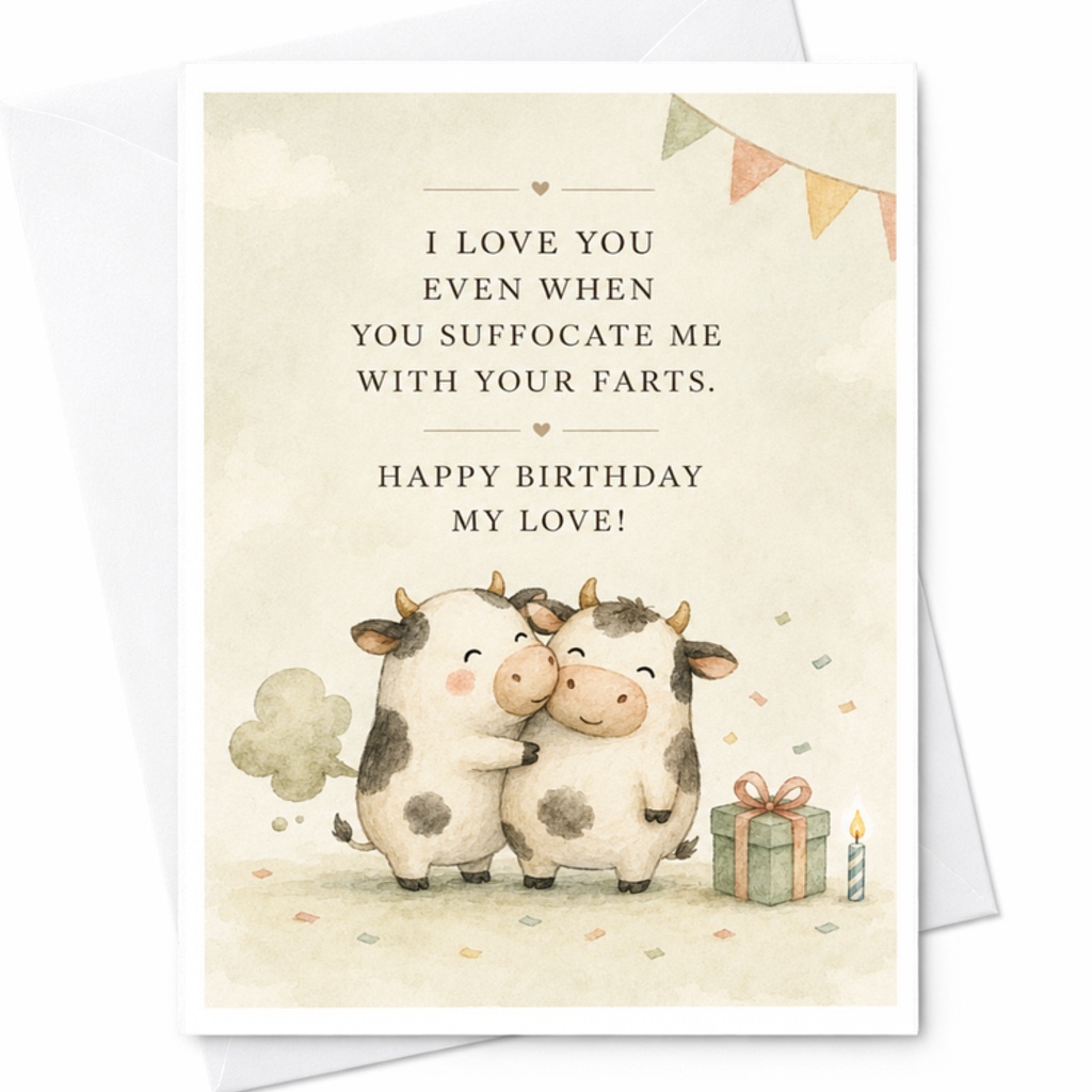 I Love You Even When You Suffocate Me With Your Farts Birthday Card Funny Cute Cows For Husband Boyfriend Romantic Couple C3703