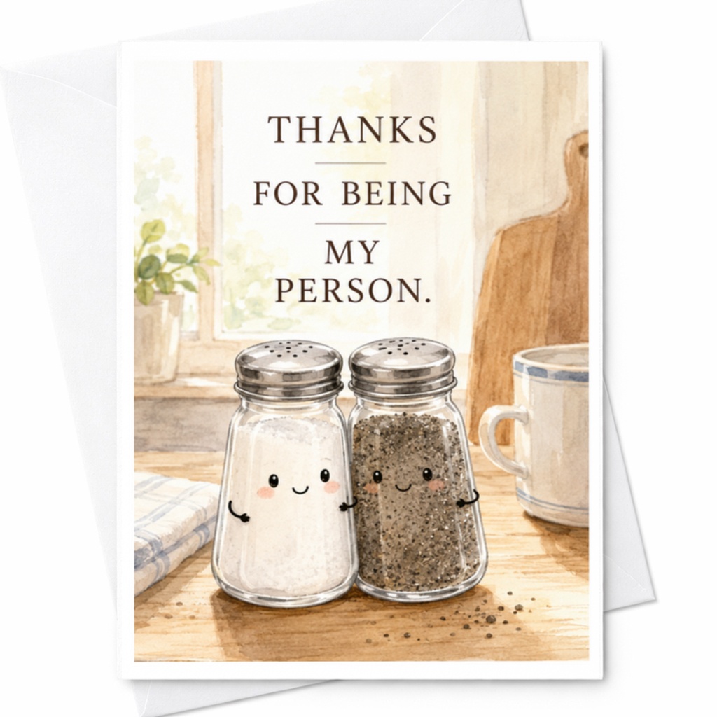 Thanks For Being My Person Thank You Card Cute Salt And Pepper Shakers Best Friend Appreciation Card For Her Or Him C3710