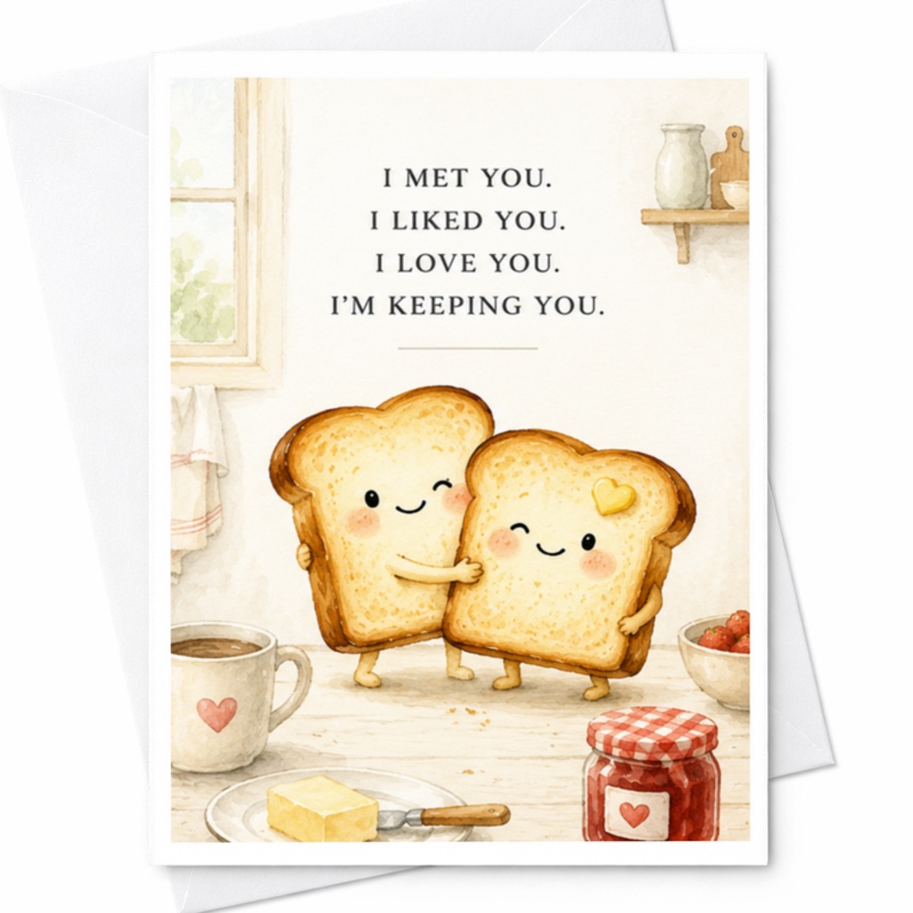 I Met You. I Liked You. I Love You. I'm Keeping You. Cute Bread Couple Valentine's Day Card Romantic Anniversary Card For Partner C3676