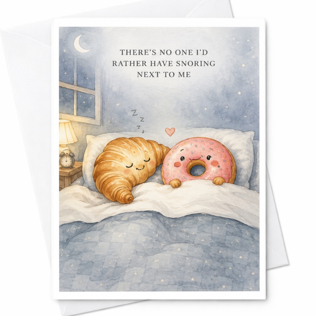 There's No One I'd Rather Have Snoring Next To Me Cute Anniversary Card Romantic Couple Love Card Funny Food Illustration C3678