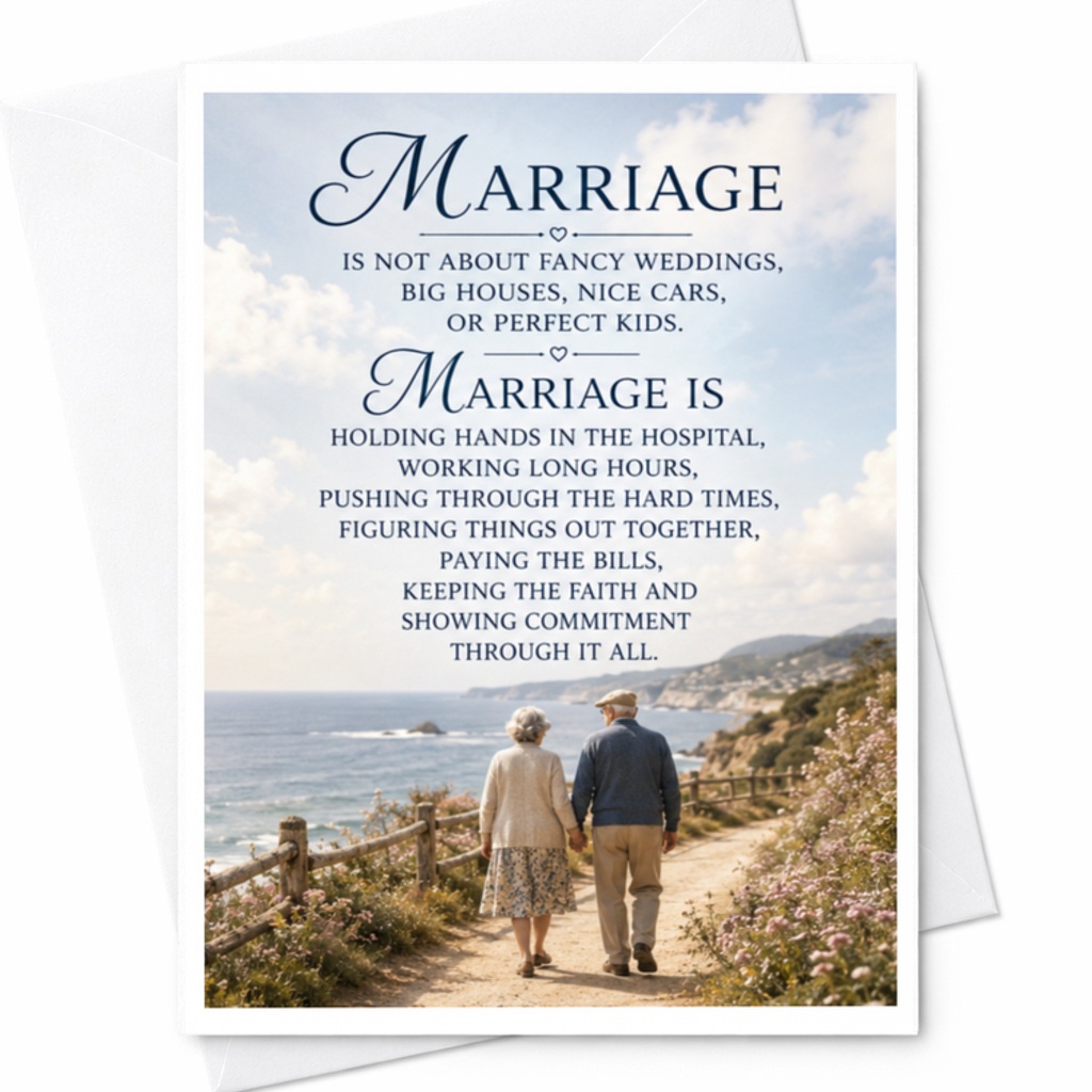 Marriage Is Not About Fancy Weddings Anniversary Card Elderly Couple Holding Hands Romantic Marriage Commitment Love Card C3684