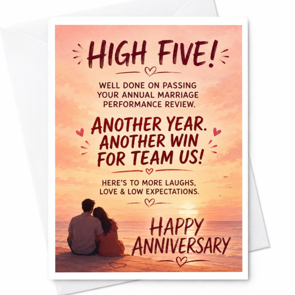 High Five! Anniversary Card Funny Marriage Performance Review Another Year Win For Team Us Couple Love Card C3691