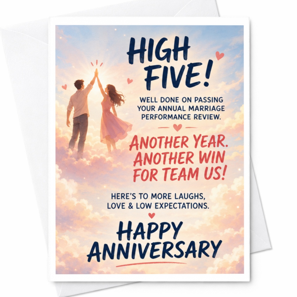 High Five! Anniversary Card Funny Marriage Performance Review Couple Love & Laughter Happy Anniversary Card C3692