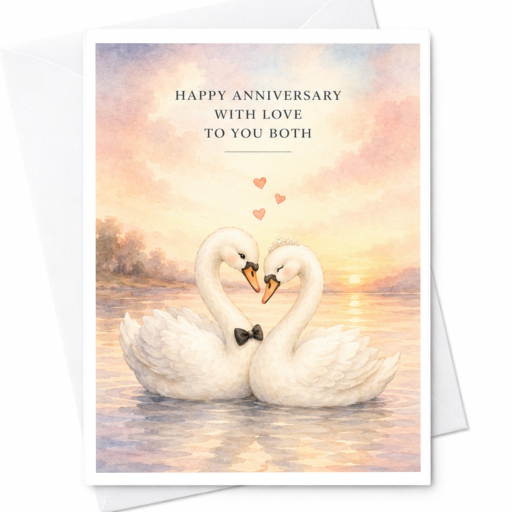 Happy Anniversary With Love To You Both Anniversary Card Romantic Swans With Hearts For Couple Husband Wife Cute Love Card C3706