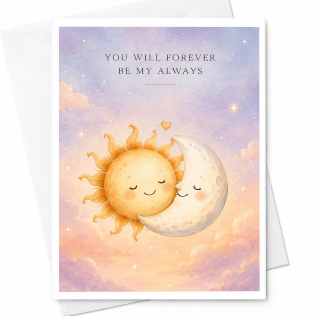 You Will Forever Be My Always Romantic Anniversary Card Sun And Moon Illustration Love Card For Couple Cute Celestial Art C3707
