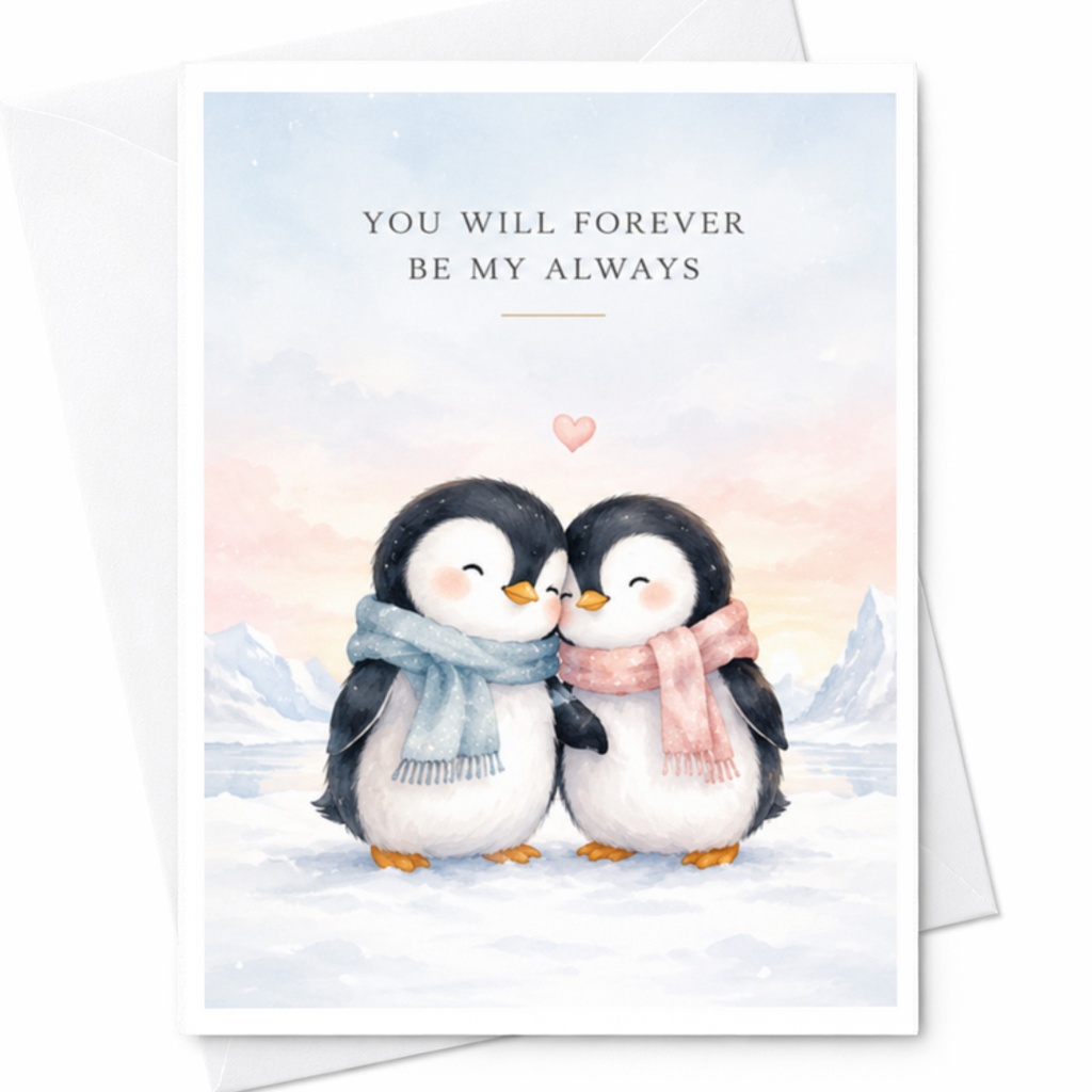 You Will Forever Be My Always Romantic Anniversary Card Cute Penguins Love Card For Couple Sweet Valentine's Day Card C3708