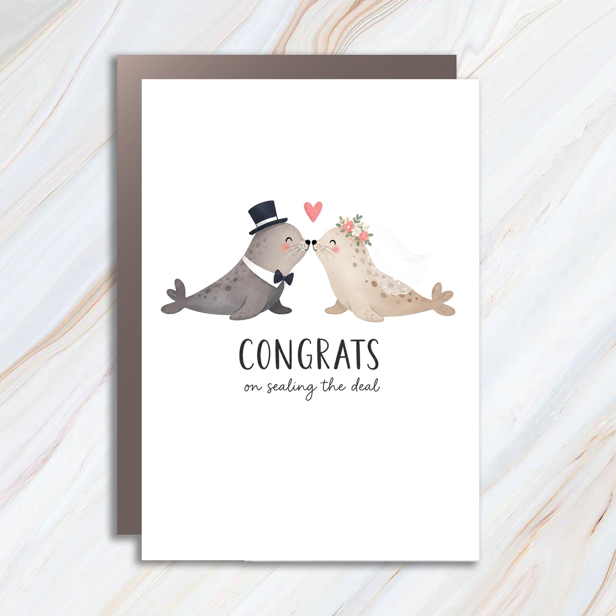 Congrats On Sealing The Deal Wedding Card Cute Seals Couple Romantic Greeting Card For Newlyweds Bride Groom Animal Lover WC78