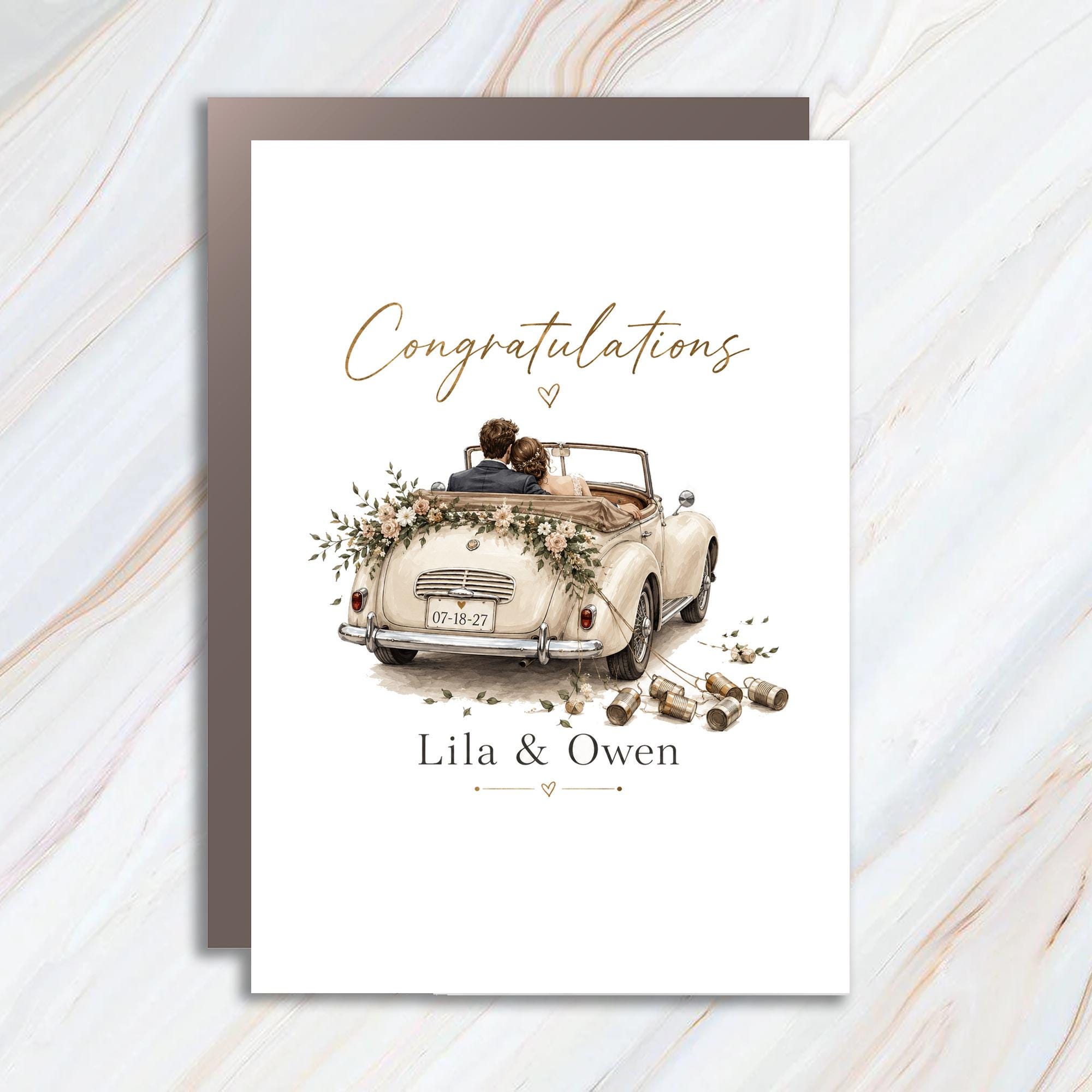 Congratulations Wedding Card Vintage Car Couple Just Married Newlyweds Romantic Greeting Card For Bride And Groom WC82
