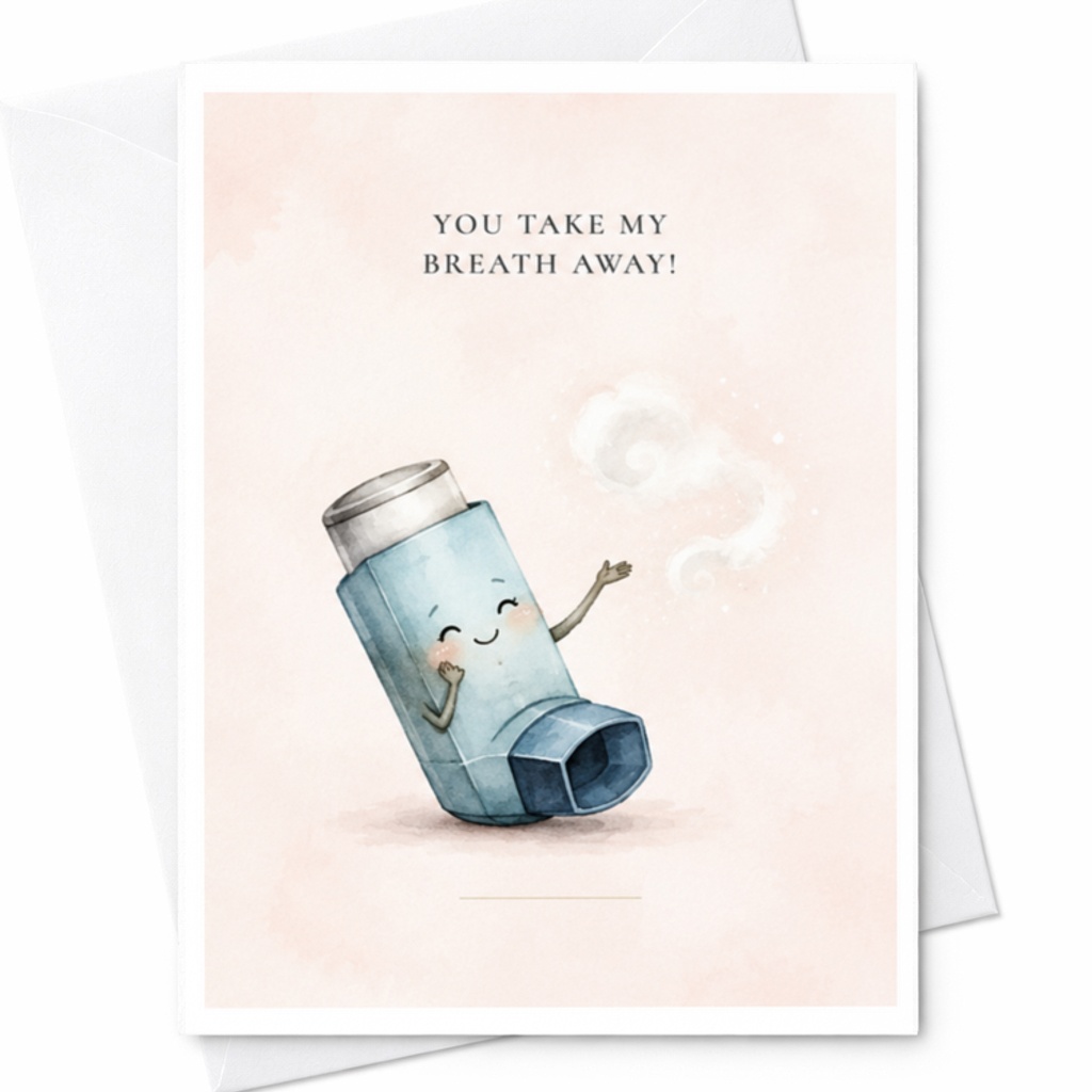 You Take My Breath Away! Funny Valentine's Day Card Cute Inhaler Illustration Love Card For Husband Wife Boyfriend Girlfriend C3713