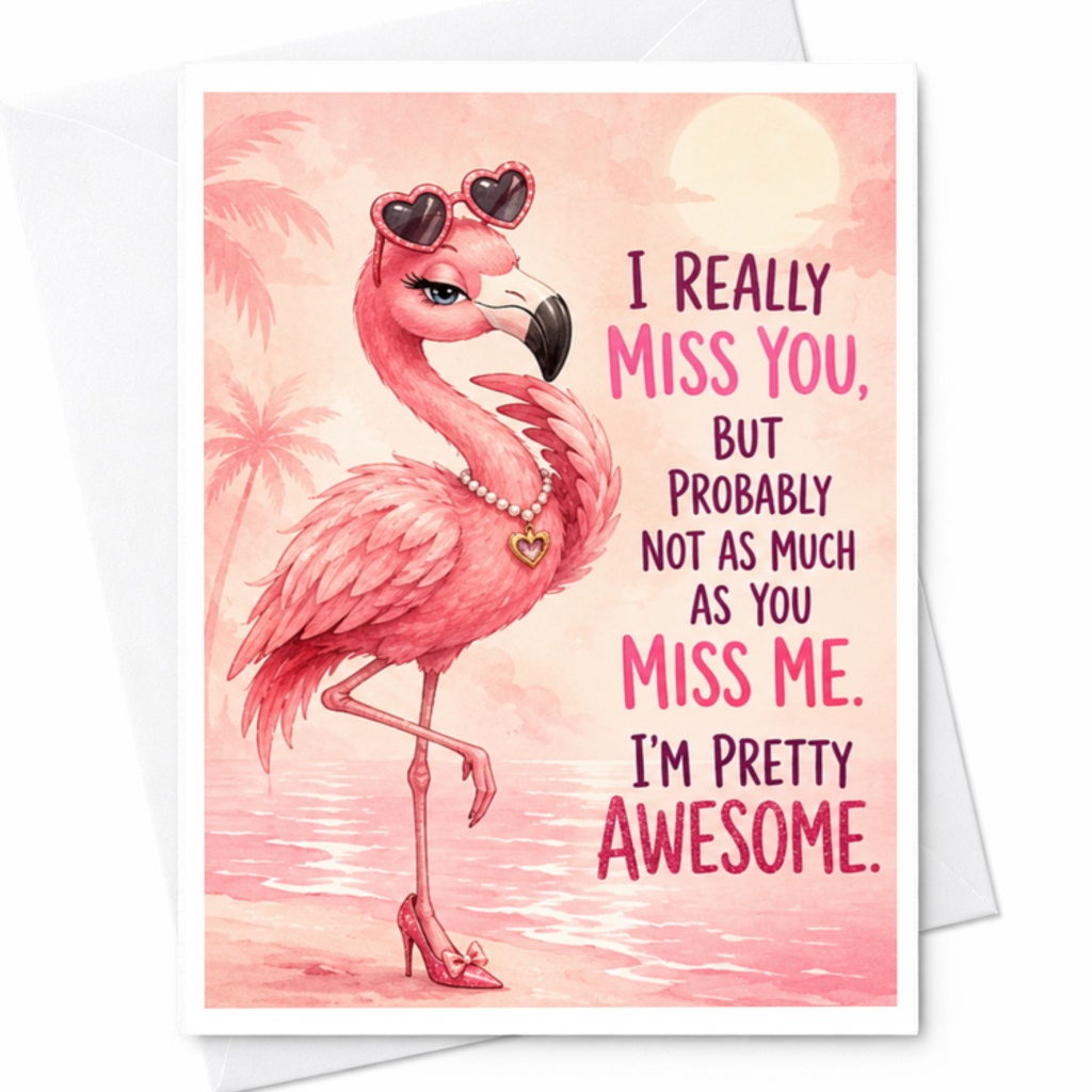 I Really Miss You, But Probably Not As Much As You Miss Me. I'm Pretty Awesome. Funny Anniversary Card For Husband Wife Cute Flami C3725