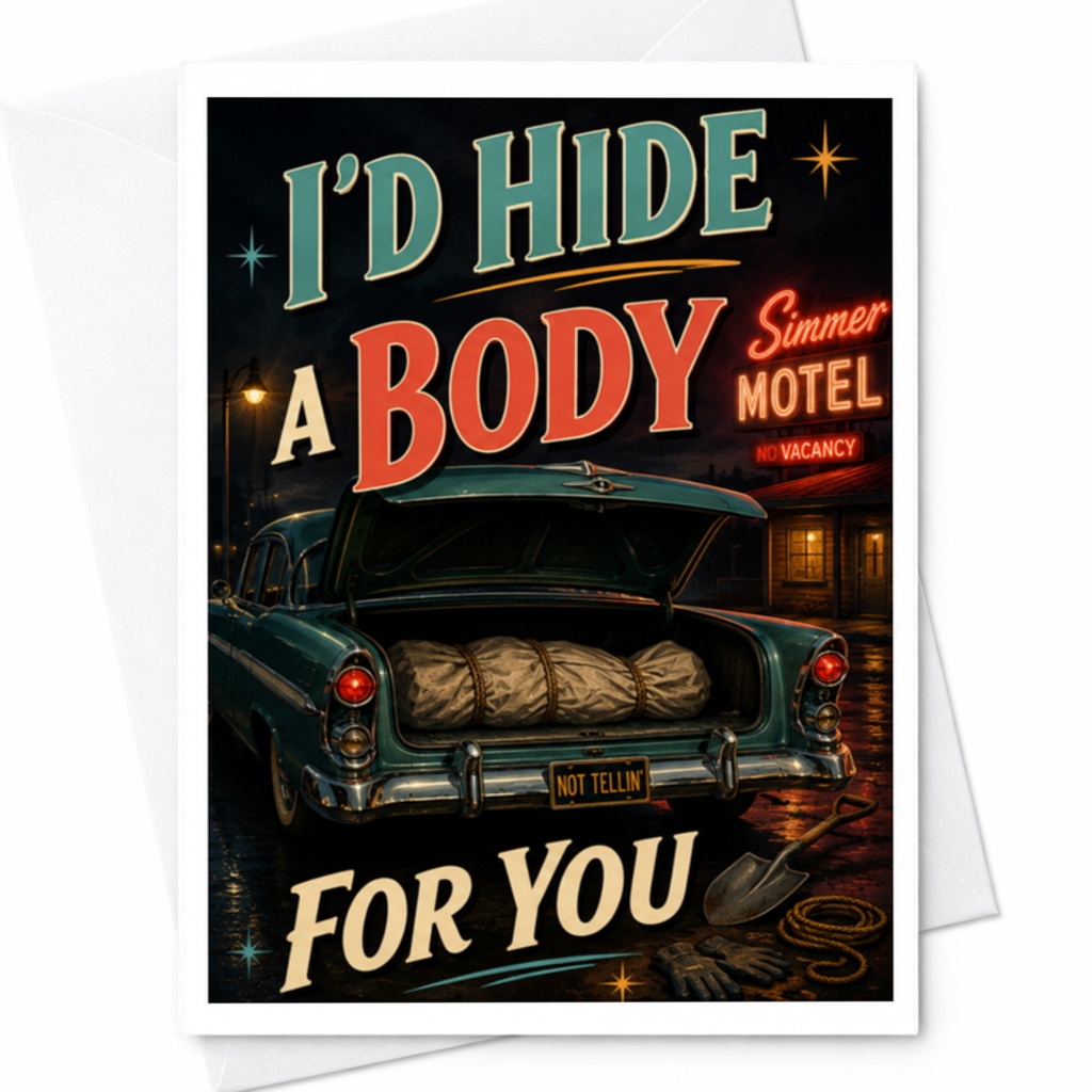 I'd Hide A Body For You Funny Valentine's Day Card For Couples Romantic Love Card Vintage Car Cute Anniversary C3727
