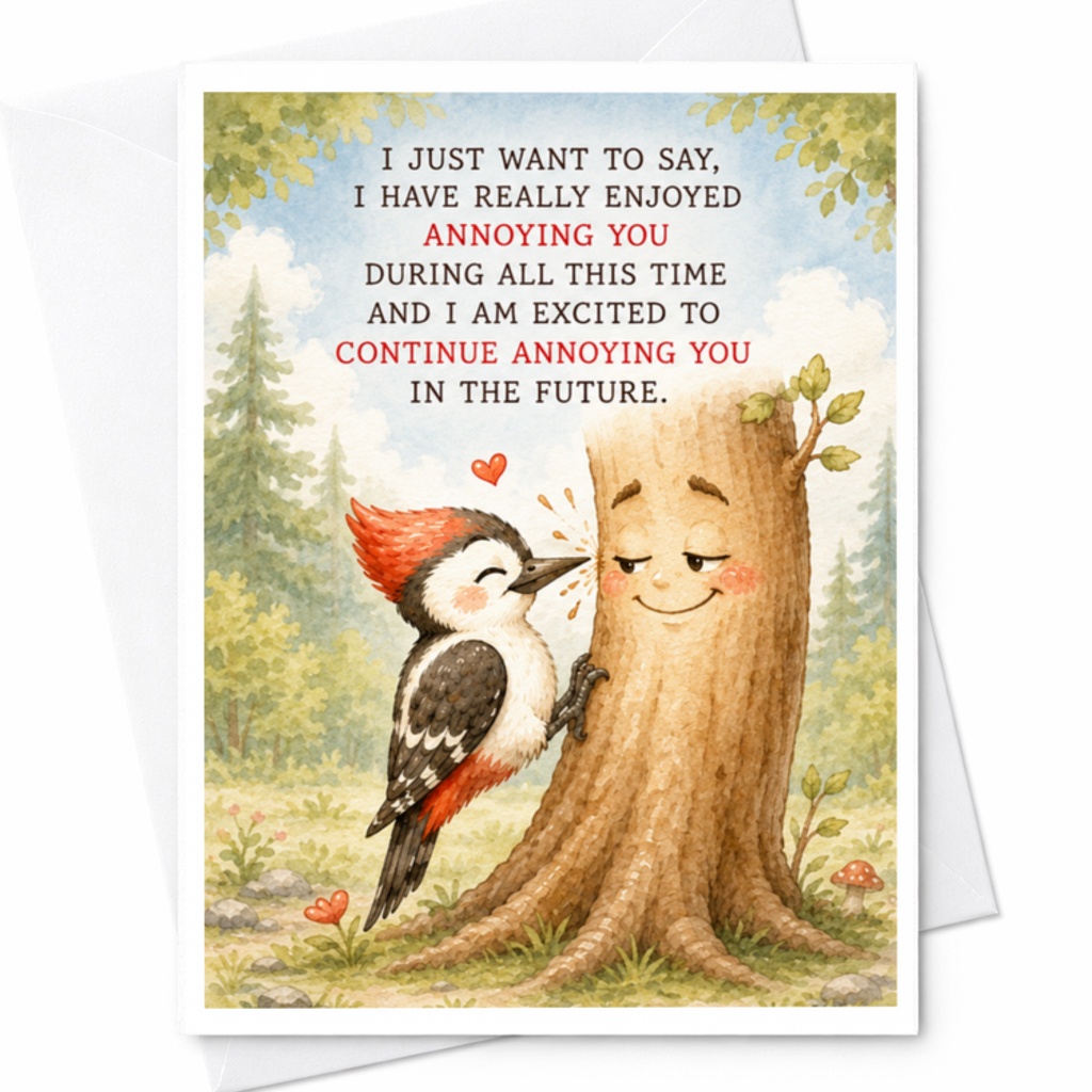 I Just Want To Say I Have Really Enjoyed Annoying You Funny Everyday Card Cute Woodpecker Tree Illustration Friendship Card C3730